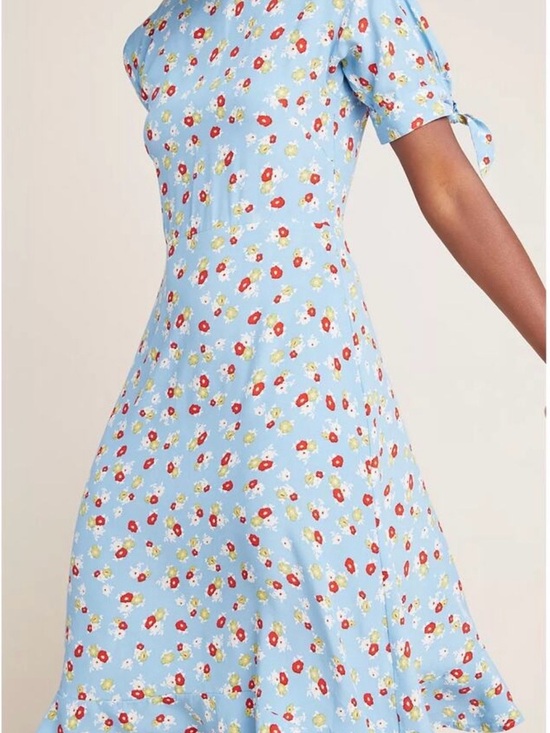 Faithfull the Brand Dresses & Skirts - Faithfull the Brand Light Blue Floral Midi Dress with Red Accents
